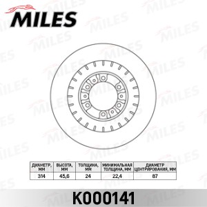 Диск тормозной передний MITSUBISHI PAJERO 2.5-3.0 90-00/PAJERO SPORT 2.5-3.0 98- K000141 MILES