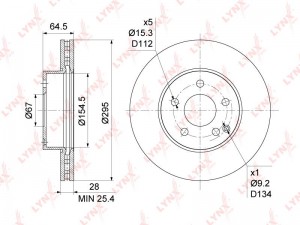 Диск тормозной MERCEDES C (W204) передний вентилируемый (1шт.) LYNX BN-1084 LYNXAUTO