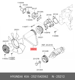 Ремень приводной клиновой 10х1090 HYUNDAI Starex H-1 (97-) дв.D4BH OE 25215-42062 HYUNDAI KIA