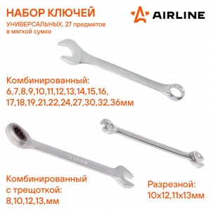 Набор ключей универсальный PRO 27пр. (комб. 6-36мм, комб. с трещоткой 8,10,12,13 AT-27-46 AIRLINE