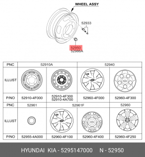 Гайка колеса HYUNDAI Porter переднего OE 5295147000 HYUNDAI KIA