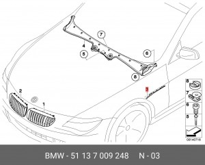 51137009248 Декоративная накладка крыла П Пд ! \BMW 6' E63, LCI, E64, 51 13 7 009 248 BMW