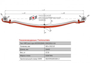лист рессоры! №2 90х33, L=1945\ MAN 903002MN2902050 OMK AUTO