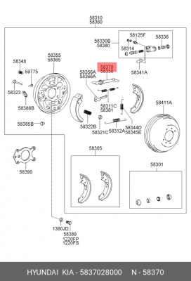 5837028000 РЕГУЛЯТОР ЗАЗОРА МЕЖДУ КОЛОДКАМИ И ТОРМОЗНЫМ БАРАБАНОМ HYUNDAI/KIA/MO 5837028000 MOBIS