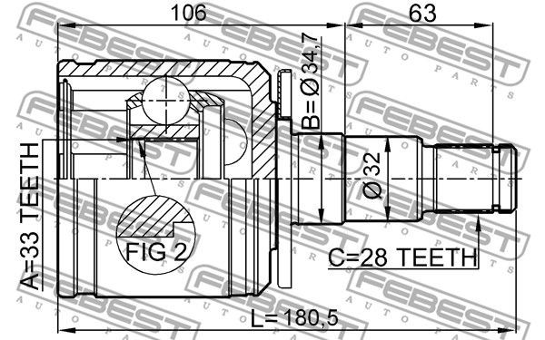 ШРУС внутр левый MITSUBISHI PAJERO/MONTERO SPORT 2008- 0411-KB4LH 0411-KB4LH FEBEST
