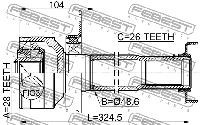ШРУС внутр правый VW TRANSPORTER T5 2003-2015 2311-T5DRH 2311-T5DRH FEBEST