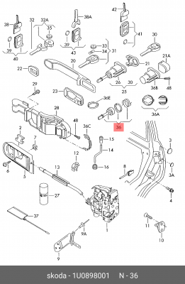 Ремкомплект SKODA Octavia (97-11) личинки замка двери OE 1U0 898 001 VAG