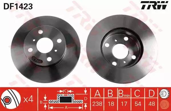 Диск тормозной передний TOYOTA COROLLA (E9, E10) DF1423 DF1423 TRW
