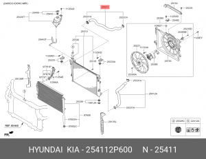 Патрубок KIA Sorento (12-) радиатора верхний OE 254112P600 HYUNDAI KIA