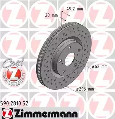 диск тормозной !Sport перед. 296x28/49-5x114 \ Toyota RAV4 2.0/2.2D 06> 590.2810.52 ZIMMERMANN