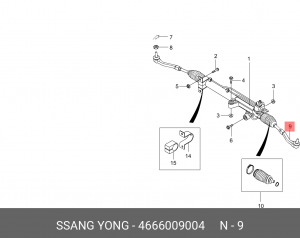 Наконечник рулевой тяги SSANGYONG Actyon (06-),Kyron (05-),Rexton (06-) левый OE 4666009004 SSANG YONG