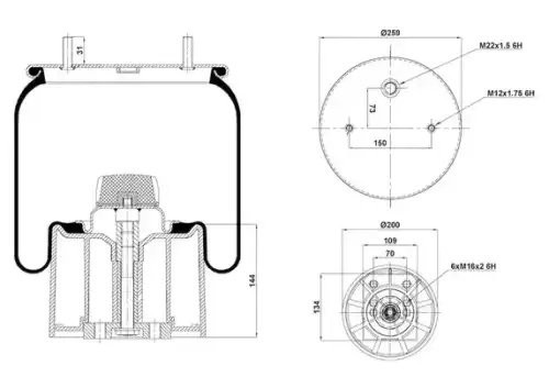 Пневморессора Premium со cтаканом (пластик) 2 шп.+возд. / 6 отв. BPW 30K о.н. 05 090030193 SONDER