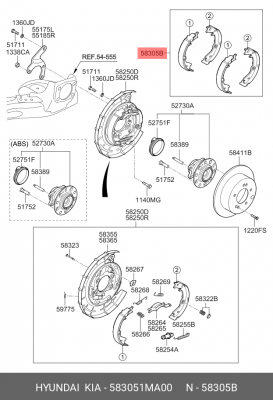 Колодки тормозные HYUNDAI Accent (05-) KIA Rio (05-) задние барабанные (4шт.) OE 58305-1MA00 HYUNDAI KIA