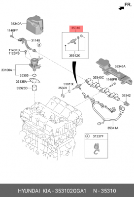 Форсунка HYUNDAI Santa Fe (15-) (2.4) KIA Sorento (15-) (2.4) топливная OE 353102GGA1 HYUNDAI KIA
