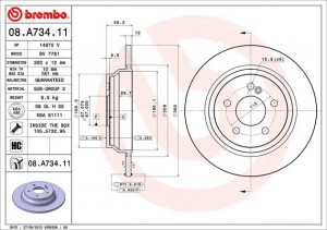 Диск тормозной MERCEDES S (W221) (05-13) задний (1шт.) BREMBO 08.A734.11 BREMBO