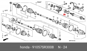 Подшипник приводного вала HONDA 91057-SR3-008 91057SR3008 HONDA