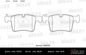 Колодки тормозные передние (Смесь CERAMIC серия PRO) BMW 1 F20/3 F30/X3 F25 10-  E500315 MILES