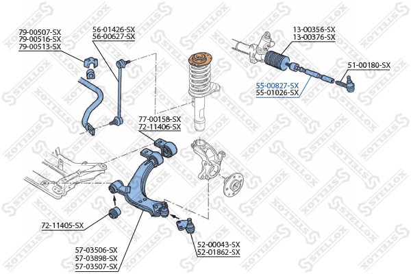 тяга рулевая!\ Peugeot Partner all 91> 55-00827-SX STELLOX