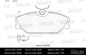 Колодки тормозные передние (Смесь Semi-Metallic) RENAULT LAGUNA 9503/MEGANE I 1. E100492 MILES