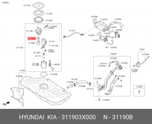 Клапан HYUNDAI Elantra (11-) топливный обратный OE 311903X000 HYUNDAI KIA