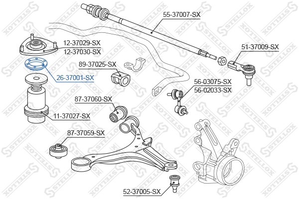 537 1601 [51726S5A004] !подшипник опоры аморт.\ Honda Civic/CR-V/Stream 01> 26-37001-SX STELLOX