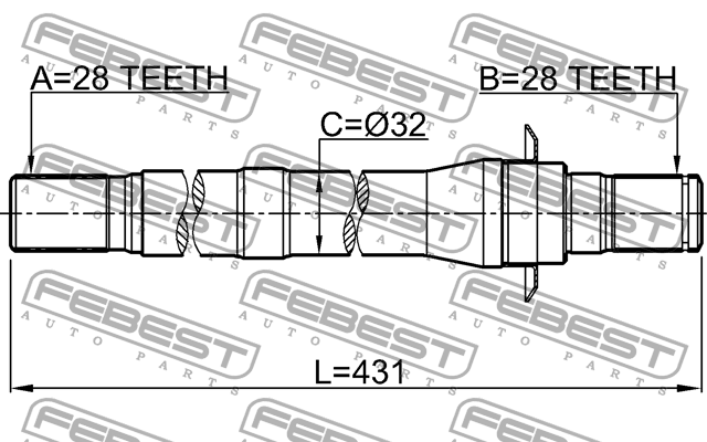 Полуось правая HYUNDAI ix55 07 2008-2013 1212-IX55 1212-IX55 FEBEST