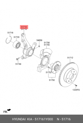 Кулак поворотный KIA Picanto (11-) правый OE 517161Y000 HYUNDAI KIA
