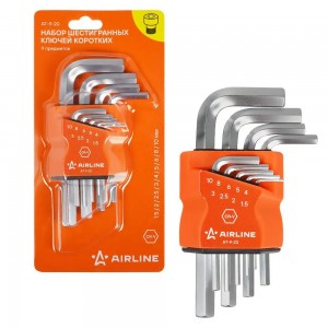 Набор шестигранных ключей "AIRLINE" (короткие инбус 9 предметов (1.5,2,2.5,3,4,5 AT920 AIRLINE