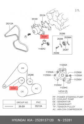 Натяжитель приводного ремня HYUNDAI Sonata 5 (2.7),Santa Fe KIA Magentis OE 25281-37120 HYUNDAI KIA