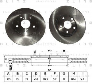 Диск тормозной передний вентилируемый TOYOTA Auris/Corolla 06- BS0356 BS0356 BLITZ