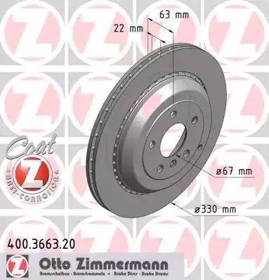 диск тормозной !задн. 330x22/63-5x112 \ MB W164/W251 3.5/5.0/3.0CDi 05> 400.3663.20 ZIMMERMANN