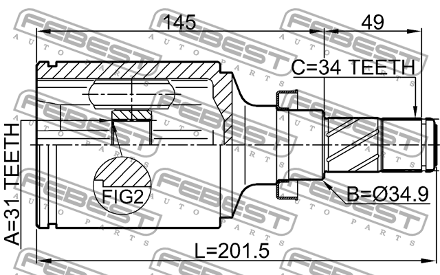 ШРУС внутренний правый 31X34.9X34 CHEVROLET CRUZE 1011-J300RH 1011-J300RH FEBEST