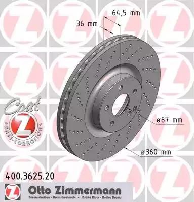 диск тормозной !перед. 360x36/64-5x112 \ MB W211 55 AMG 02> 400.3625.20 ZIMMERMANN