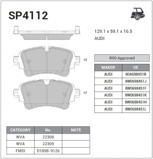 Колодки задние AUDI A4 (B9), Q7 (4M) 2015-, Q5 2017- SP4112 SP4112 SANGSIN