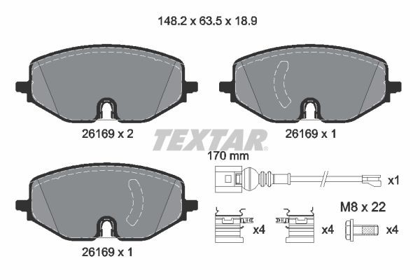 2616901 колодки тормозные дисковые передние!\ Audi A3 B8, VW Golf 8 2616901 TEXTAR