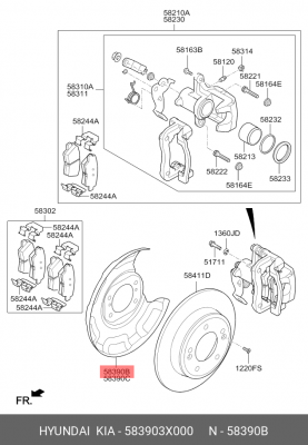 кожух тормозного диска! задний левый\ Hyundai i30/Elantra 10-17 583903X000 HYUNDAI