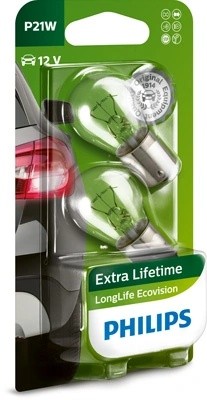 Лампа 12V P21W BA15s блистер (2шт.) Long Life Eco Vision PHILIPS 12498LLECOB2 PHILIPS