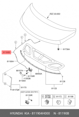 Трос капота HYUNDAI/KIA 811904H000 HYUNDAI KIA