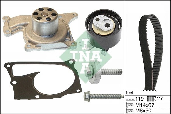 Комплект ГРМ с насосом RENAULT KANGOO II, MEGANE III 1.5dCi 530060730 530 0607 30 INA