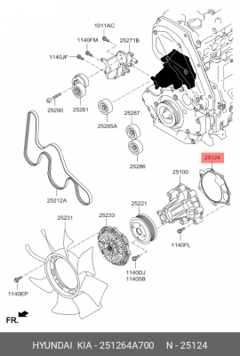Прокладка HYUNDAI Porter 2 (12-),Starex H-1 (12-) KIA Bongo 3 (12-) (2.5-A2) нас 251264A700 HYUNDAI KIA