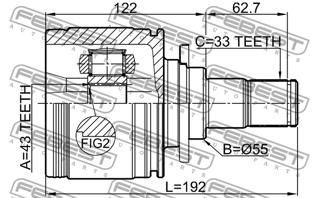 Шрус внутренний задний 43x55x33 (lh) 0411V97WLHR FEBEST
