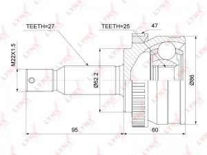 ШРУС наружный к-кт! ABS, 495003K160\ Hyundai Sonata 2.0 CRDi 06> CO-3784A LYNXAUTO