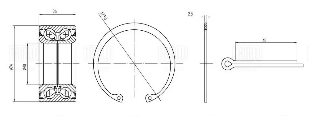 Подшипник ступицы Nissan Almera N16 (00-) перед. (кмпл: подшип./кольцо/шплинт) ( CS1470 TRIALLI
