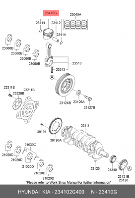 Поршень двигателя KIA Optima (11-),Sportage (10-) (TCI) STD-A с пальцем (1шт.) O 234102G400 HYUNDAI KIA