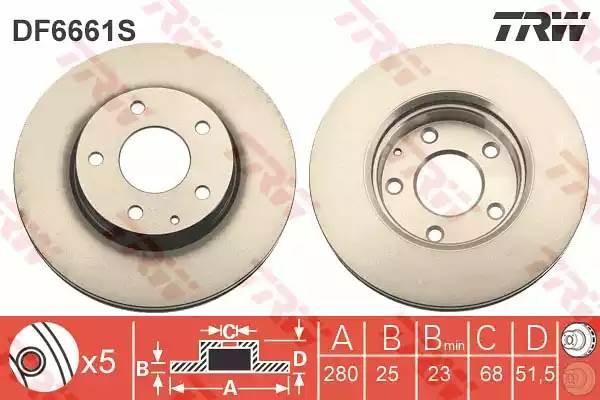 Диск тормозной передний MAZDA 3 (BM) 13- (280мм) DF6661S DF6661S TRW