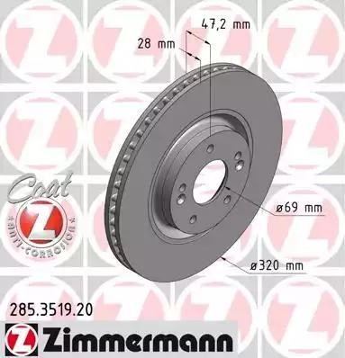 диск тормозной !перед. 320x28/47-5x114 \ Hyundai i40 1.6/2.0/1.7CRDi 11> 285.3519.20 ZIMMERMANN