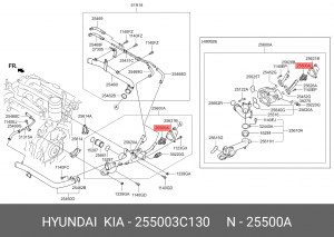 Термостат HYUNDAI Santa Fe (09-),Grandeur (10-) KIA Sorento (10-) (3.3/3.5) OE 255003C130 HYUNDAI KIA