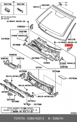 уплотнитель лобового стекла! левый\ Toyota Rav 4 05-08 53867-42012 TOYOTA