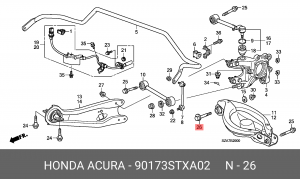БОЛТ НИЖНЕГО РЫЧАГАBOLT B,LOWER ARM 90173STXA02 90173STXA02 HONDA