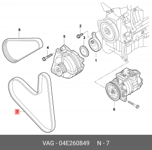 Ремень приводной поликлиновой 6PK989 VW Polo (15-) SKODA Fabia (15-) OE 04E 260 849 VAG
